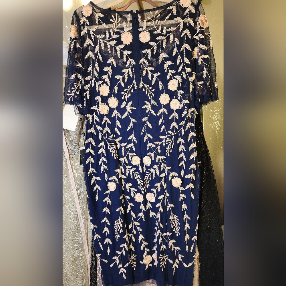 Adrianna Papell Navy & Blush Floral Sequin Embroidery Dress NWT - Picture 11 of 12